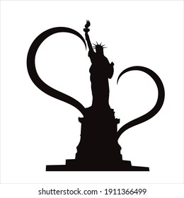 Vector illustration of heart with Statue of Liberty. Symbol of USA and patriotism.