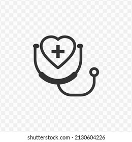 Vector Illustration Of Heart Stethoscope Icon In Dark Color And Transparent Background(png).