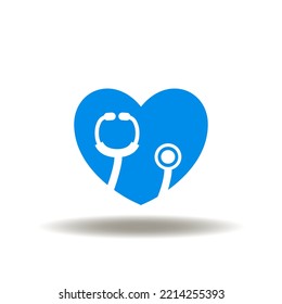 Vektorgrafik des Herzens mit Stethoskop. Symbol der Patientenbetreuung. Symbol der medizinischen Versorgung.