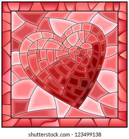 Vector illustration of heart symbol of love stained glass window with frame.