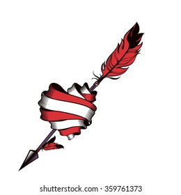 vector illustration heart of the tapes rolled pierce arrow