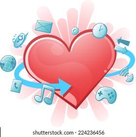 vector illustration of a heart in the technology era.