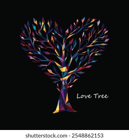 Ilustración vectorial del árbol del corazón Letras "Árbol del amor".