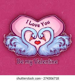 Vector illustration with heart and two swans.
