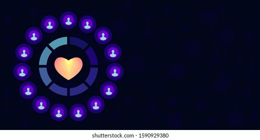 vector illustration of heart and user profile pictures for dating application accounts and social media
