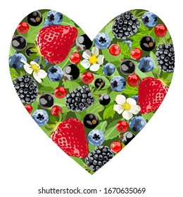 Vektorillustration mit verschiedenen Beeren, Blumen und Blättern