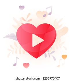 Vector illustration of heart with a video player button over white background. A modern concept of Valentine video chat and dating online.