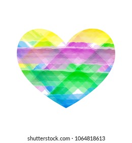 Vector illustration of a Heart with a Watercolor striped texture. Creative colorful design for cloths. Vector illustration EPS 10 file.