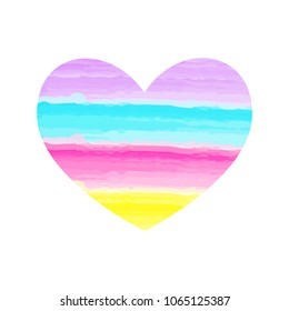 Vector illustration of a Heart with a Watercolor stripped texture. Creative colorful design for cloths. Vector illustration EPS 10 file.