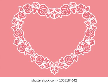 A vector Illustration of heart which consists from roses flowers, buds, and leaves. Illustration has two background layers and layer with ornament itself. A proportions fit to postcard size. 