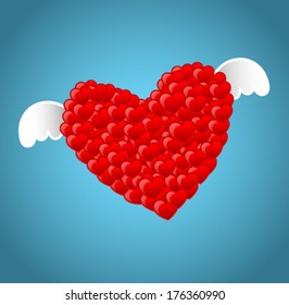 Vector illustration of an heart with wings