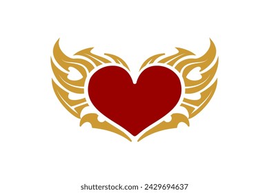 Vector illustration of heart with wings on red background