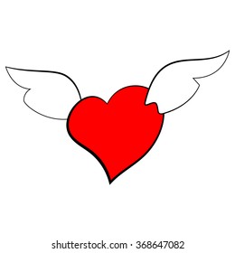 Vector illustration of a heart with wings on a white background