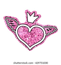 Vector illustration of heart with wings on white background. Element for design. Pink color.