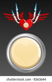 Vector illustration of a heart with wings on a black background with copy-space. See others in portfolio