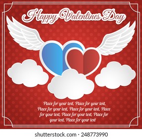 Vector illustration Heart with wings and paper cloud