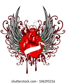 Vector illustration of heart of wings and rose