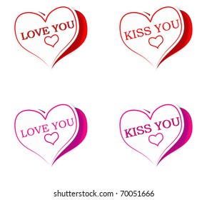 Vector illustration Heart with the words I love you and kiss you.