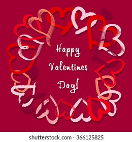 Vector illustration of the heart wreath with text on the red background.