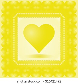 Vector illustration of heart. Yellow heart in frame. Wedding card. Card for Valentine's Day. 