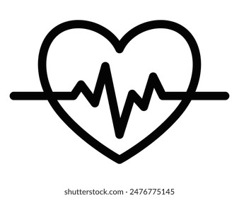 Ilustración vectorial de un icono de latido en blanco y negro, ideal para diseños de salud y médicos. Trazo editable.