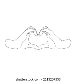 Vector illustration of a heart-hand symbol isolated on white background. Sign language in line style. Picture for Valentines Day, a symbol of health care, charity or support
