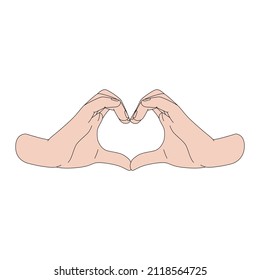 Vector illustration of a heart-hand symbol isolated on white background. Sign language in line style. Picture for Valentine's Day, a symbol of love, health care, charity or support