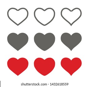 Vector illustration of hearts in different shapes and styles.