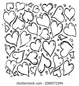 Vektorgrafik mit Herzen. Doodle-Vektorgrafik mit Herzsymbolen auf weißem Hintergrund. Vintage-Herzengrafik, süße Elemente Hintergrund für Ihr Projekt, Menü, Café-Shop. 