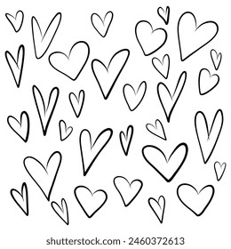 Ilustración vectorial de corazones al estilo doodle. Elementos gráficos simples y coloridos para decoración, tarjetas y decoración de vacaciones