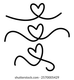 Vector illustration. Hearts drawn in one line.