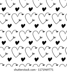 vector illustration. Hearts in form of arrows seamless backgrounds for Valentine's Day. Romantic illustration for wallpaper, wrapping, design of greeting cards, leaflets, holiday invitations.