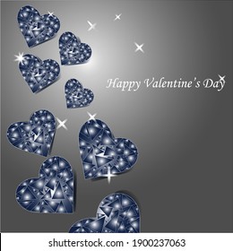 Vector illustration of hearts, glass effect, diamond effect, invitation, postcard