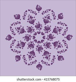 Vector illustration of hearts mandala. Postcard to Valentine's Day with a declaration of love