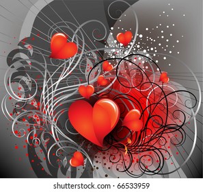 Vector illustration - hearts on dark abstract background