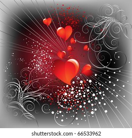 Vector illustration - hearts on dark abstract background