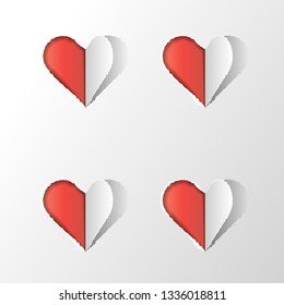 vector illustration hearts on the light grey background, paper cutout art style