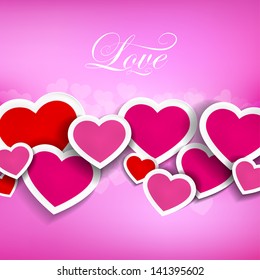 Vector illustration of hearts on a pink background