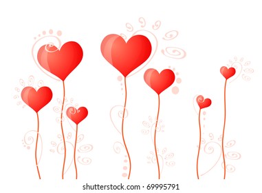 Vector illustration of hearts on stalks