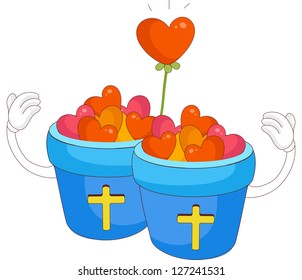 Una ilustración vectorial de los corazones en el recipiente