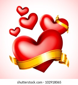 vector illustration of hearts in ribbon for love background