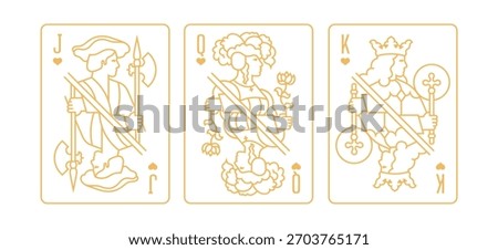 Vector illustration of a Hearts suit playing card set: Jack, Queen, King. Classic and elegant design for poker, casino, and entertainment projects.