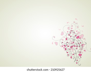 Vector illustration of Hearts and swirls on a light background 