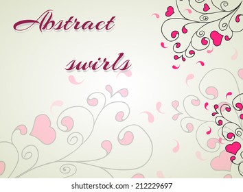 Vector illustration of Hearts and swirls on a light background 