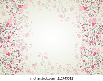 Vector illustration of Hearts and swirls on a light background 