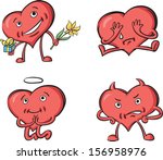 Vector illustration of hearts with various emotions. Easy-edit layered vector EPS10 file scalable to any size without quality loss. High resolution raster JPG file is included.