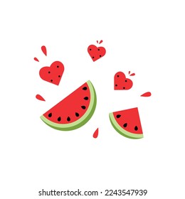 Vector illustration with hearts and watermelons.