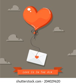 Vector illustration of heart-shaped balloon with mail icon