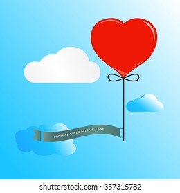 Vector Illustration, Heart-shaped balloons floating in the sky with label happy valentine day.