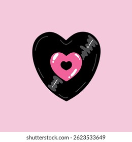 Vector illustration of a heart-shaped gramophone record. A perfect blend of vintage and romantic design, ideal for music-themed, retro, or love-inspired projects, adding a unique, nostalgic touch.

